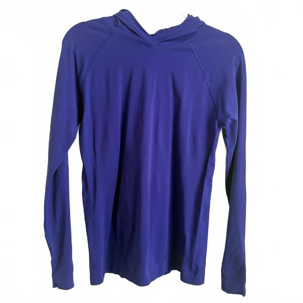 Athleta | NWOT Bright Purple Long Sleeve Stretchy Hood Long Sleeve Shirt Sz L